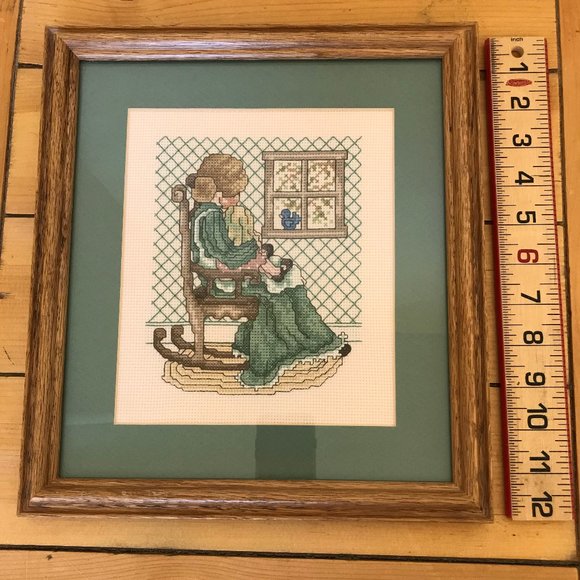 Mother's Love Completed Cross Stitch Vintage Framed Embroidery Picture 11x12" - Picture 3 of 4